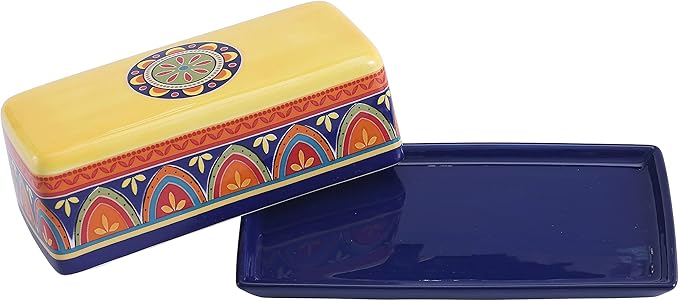 Bico Tunisian Ceramic Butter Dish with Lid, Wide Butter Keeper for Counter, Kitchen Countertop, Microwave and Dishwasher Safe