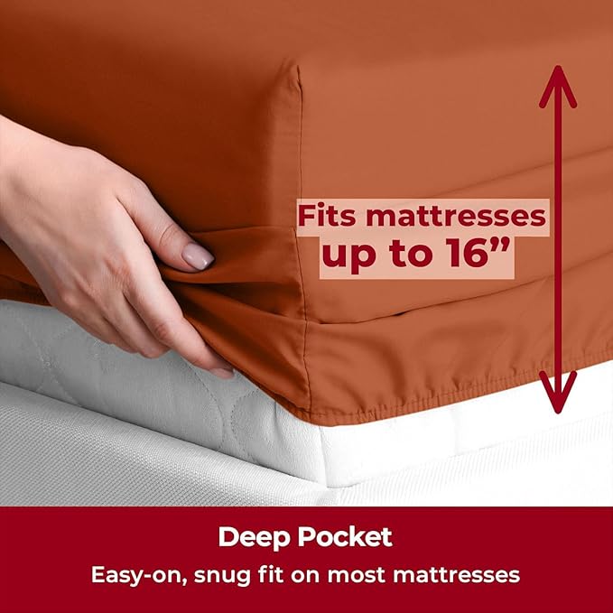 Mellanni Split King Sheets Set - 5 PC Iconic Collection Bedding - Hotel Luxury, Extra Soft, Cooling Bed Sheets - Wrinkle, Fade, Stain Resistant (Split King, Terracotta)