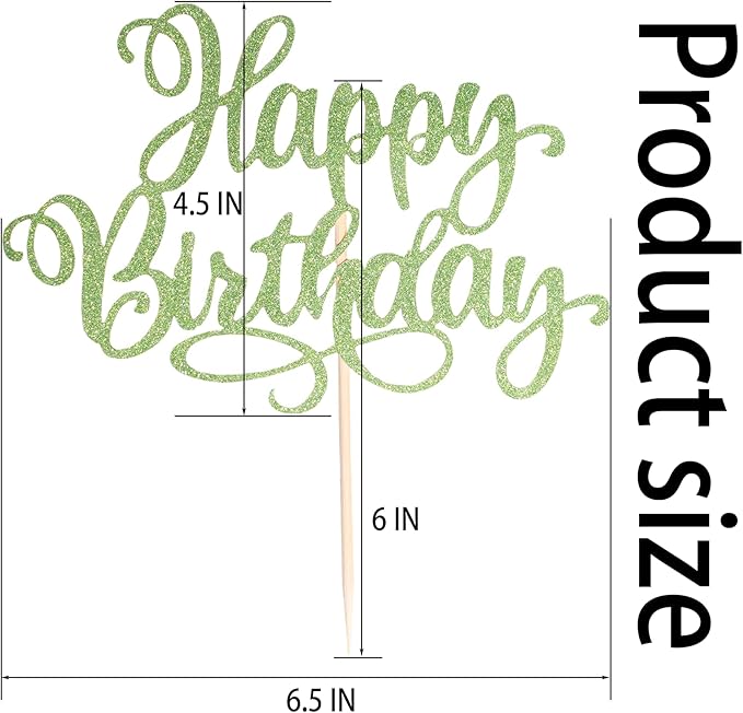 Happy Birthday Cake Toppers 9 Inch Glitter Happy Birthday Cake Pick for Birthday Anniversary Theme Party Cake Decorations Supplies - Olive Green
