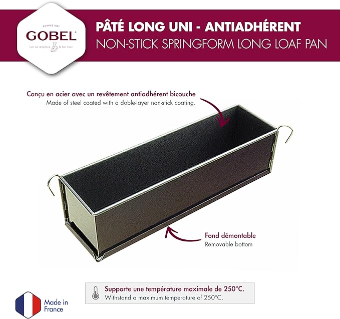 Gobel - Non-Stick Springform Pate and Long Loaf Pan - Removable Bottom - 15 3/4" x 3 1/8" x 3 1/8" - Made in France