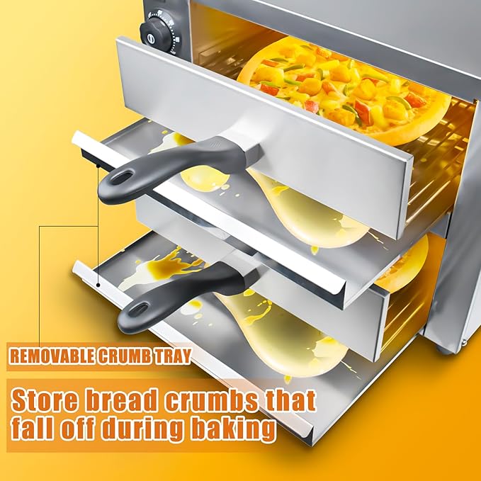 KOOTEN 2 Tier Tabletop Pizza Oven - Indoor Electric Commercial Stainless Steel With Timer for Home and Restaurant