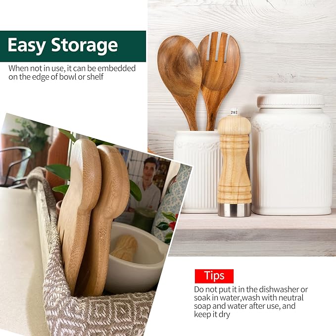 Salad Servers Salad Hands Set, Wood Salad Tongs, 10.2in Salad Spoon Fork and 7.1in Salad Hands Set, Salad Server Set for Mixing, Tossing and Cooking (Salad Server Salad Hand Set)