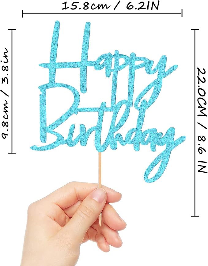Happy Birthday Cake Topper - Glitter Light Blue Birthday Cake Top Decorations (Light Blue)