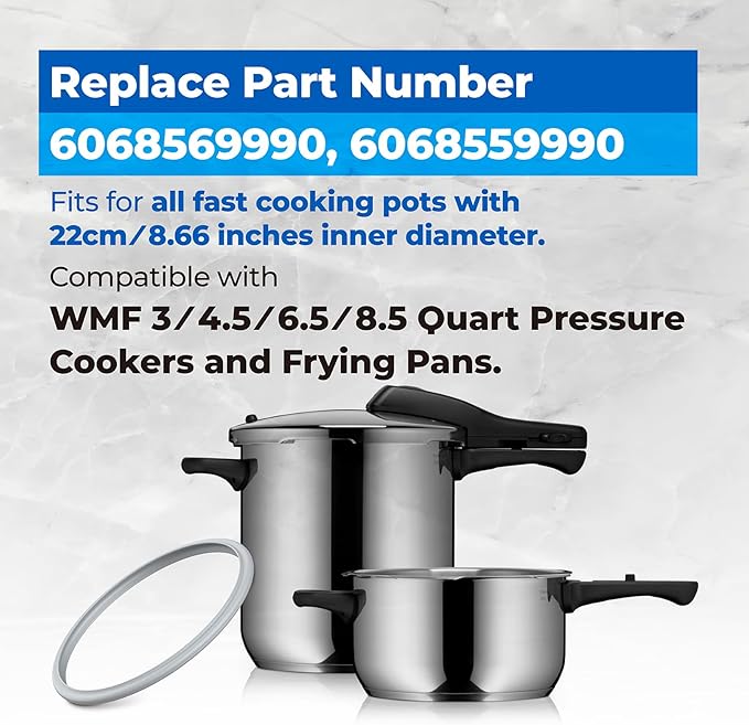 2Pcs Food Grade Silicone Pressure Cooker Sealing Ring Compatible with WMF 4.5 6.5 8.5 Quart Pressure Cookers and Frying Pans (Replace 6068569990, 8.66" Inner Diameter)
