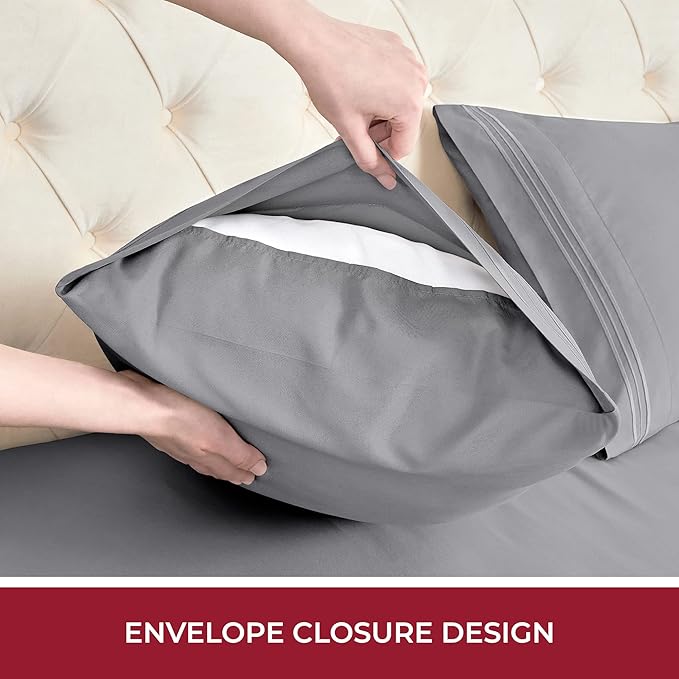 Mellanni RV Short Queen Sheets - 4 PC Iconic Collection Bedding - Hotel Luxury, Extra Soft, Cooling Bed Sheets - Deep Pocket up to 10 inch (RV/Short Queen, Gray)