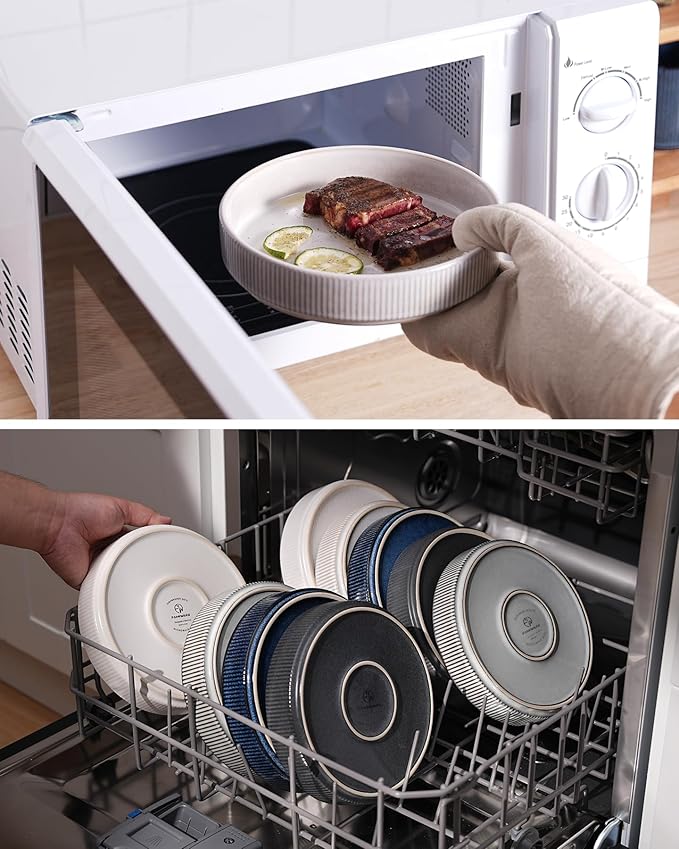 famiware Star 7.5" Pasta Bowls Set, Salad Bowl Set of 6, Double Reactive Glaze, Stackable, Perfect for Your Friend for Housewarming, Thanksgiving, Christmas, Matte White (Full Glaze)