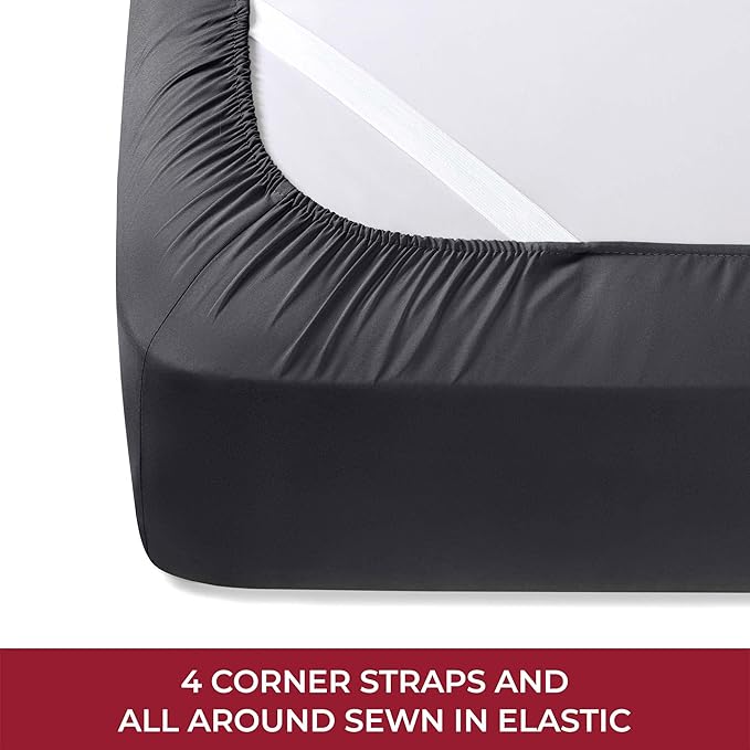 Mellanni RV Short Queen Sheets - 4 PC Iconic Collection Bedding - Hotel Luxury, Extra Soft, Cooling Bed Sheets - Deep Pocket up to 10 inch (RV/Short Queen, Black)