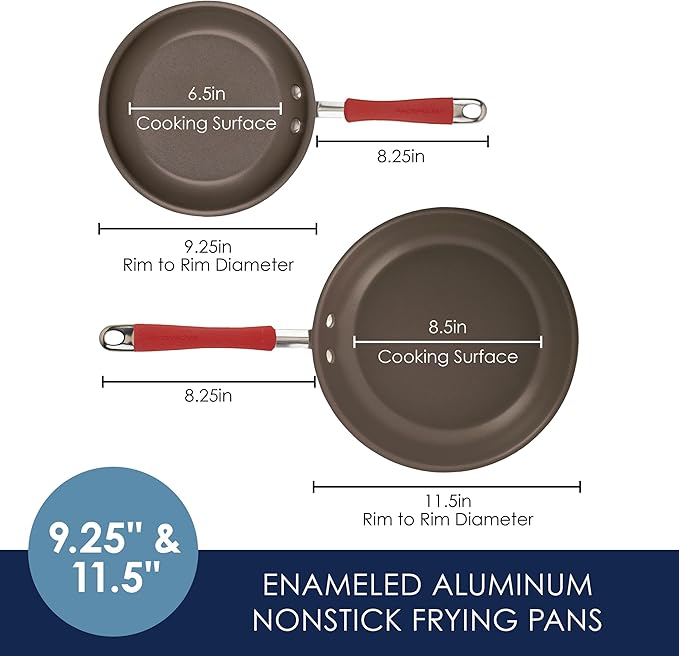 Rachael Ray Cucina Nonstick Frying Pan Set / Fry Pan Set / Skillet Set - 9.25 and 11 Inch, Cranberry Red
