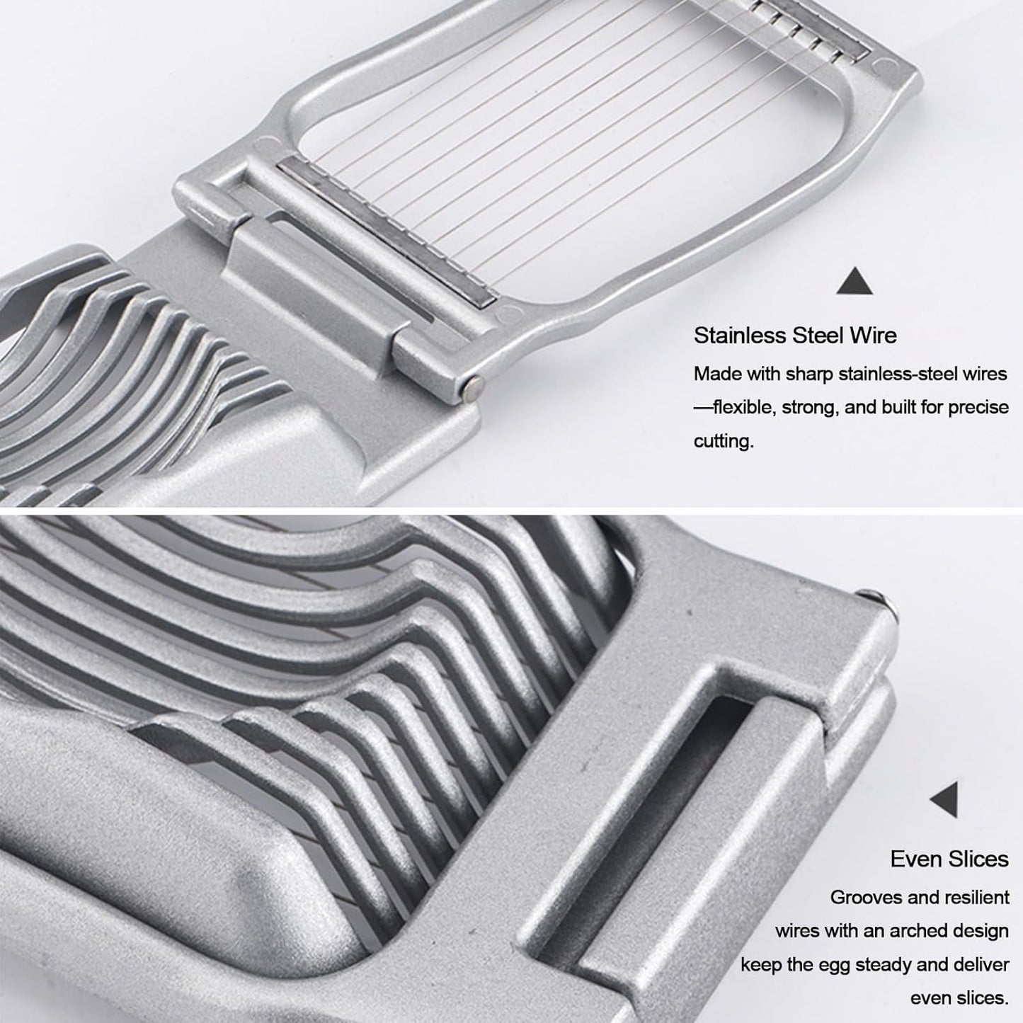 Egg Slicer For Hard Boiled Eggs, Heavy Duty Aluminium Egg Cutter with Stainless Steel Wires, for Strawberry Banana Soft Fruit Kitchen Gadget (Silver)