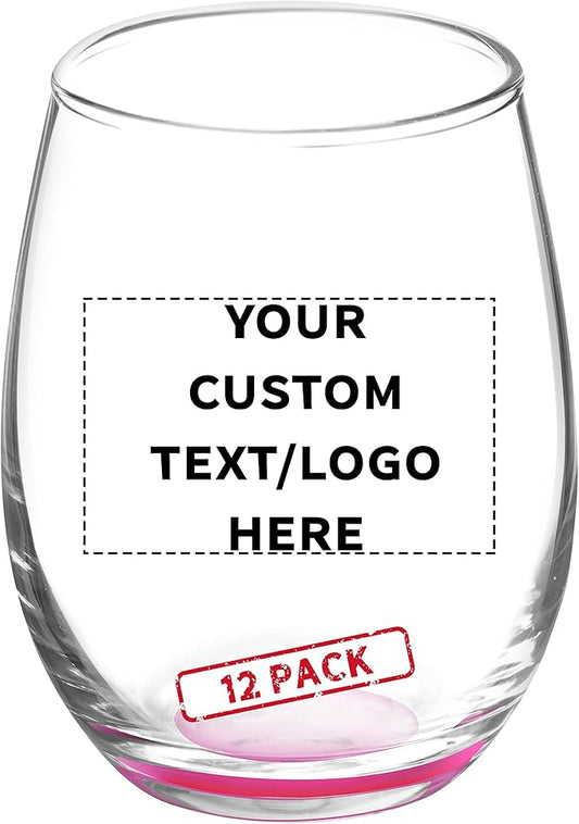 Custom Stemless Wine Glasses by ARC 5.5 oz. Set of 12, Personalized Bulk Pack - Perfect for Hotel, Bar, Restaurant or Lounge - Pink