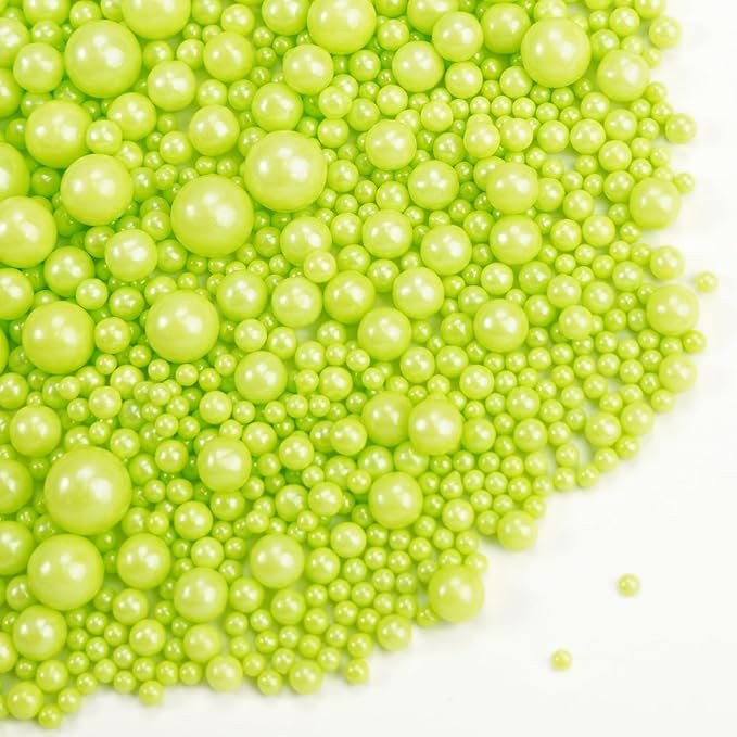 Dazzjoy Edible Green Pearl Sprinkles, Mix Size, 130g/4.58oz, Cupcake Toppers, Cake Decorations, Ice Cream, Easter, Wedding Party Valentines Easter Supplies