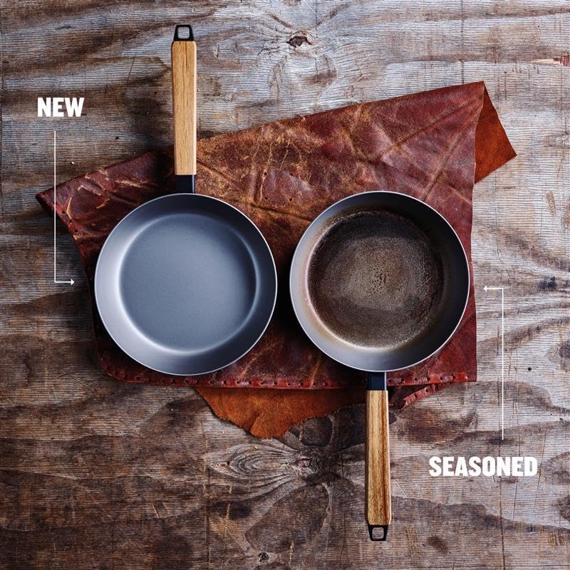 Alva Forest 3 Piece Seasoned Blue High Carbon Steel Pan Set Natural Non Stick Frying Pans Non Toxic PFAS PFOA PTFE Free Carbon Steel Frying Pans Healthy Nonstick Steak Pan Safe in All Stovetop & BBQ