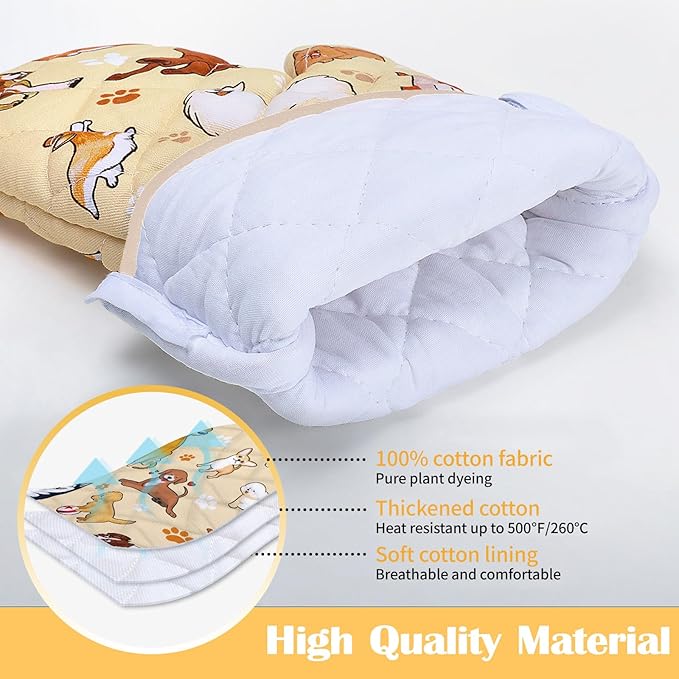 Cute Dogs Kitchen Towels and Oven Mitts Set 4Pcs, Soft Absorbent Dish Cloth Heat Resistant Oven Gloves for Cooking Baking Kitchen Decoration, Gifts for Her