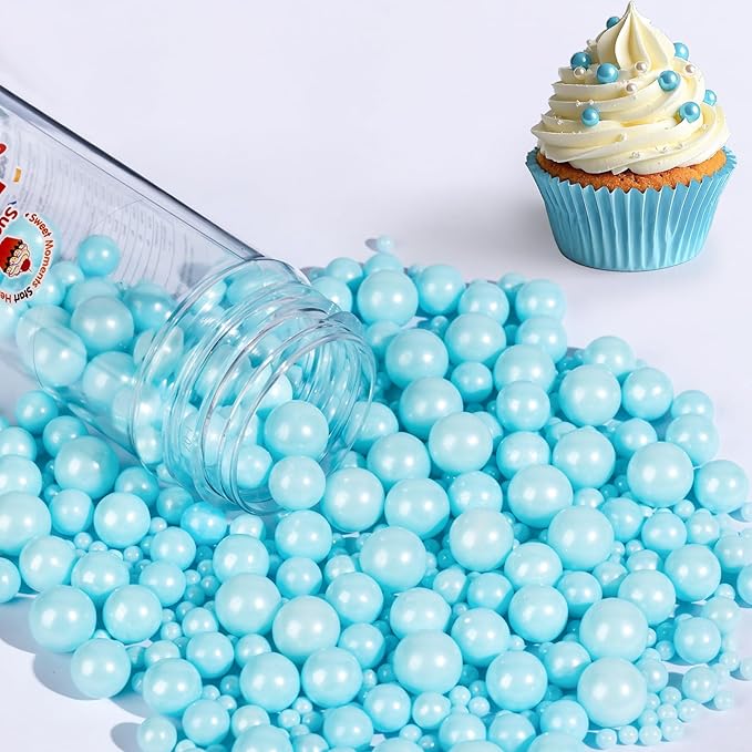 Edible Pearl Sprinkles,Blue Pearl Sugar Sprinkles,130g/4.58oz Mix Size,Baking Edible Cake Decorations, Cupcake Toppers,Cookie Decorating Donuts Ice Cream Toppings,Wedding Party Supplies