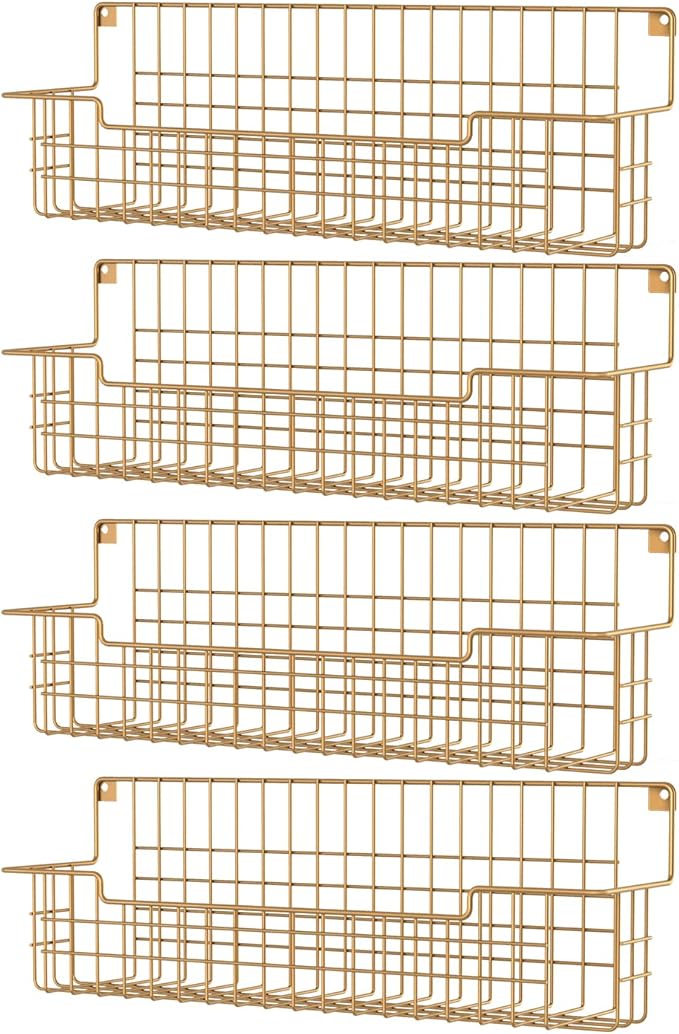 Spice Rack, 4-Pack Seasoning Organizer Wall Mounted for Kitchen Storage Organization, Metal Spice Holder Shelf for Cabinet, Pantry, Gold