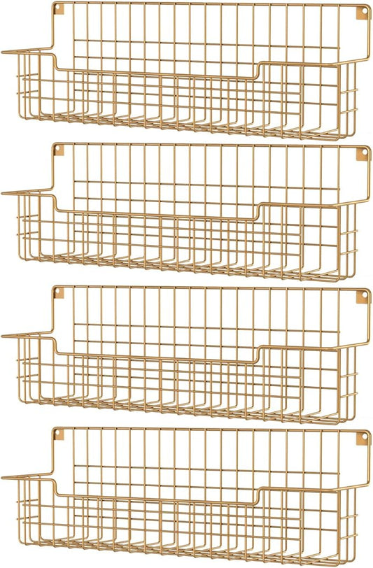 Spice Rack, 4-Pack Seasoning Organizer Wall Mounted for Kitchen Storage Organization, Metal Spice Holder Shelf for Cabinet, Pantry, Gold