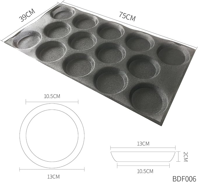 Bluedrop Silicone Hamburger Bread Forms Perforated Silicone Bakery Molds Tartlets Pita Moulds Sheets Food Grade for Industrial Large Size