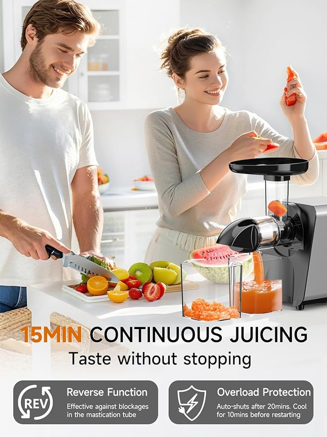 Slow Juicer Machine for Vegetables and Fruits Cold Press Masticating Extractor Celery Wheatgrass Leafy Greens Carrot Ginger Beet, Easy to Clean Juicer BPA-Free Reverse Function,Dishwasher Safe