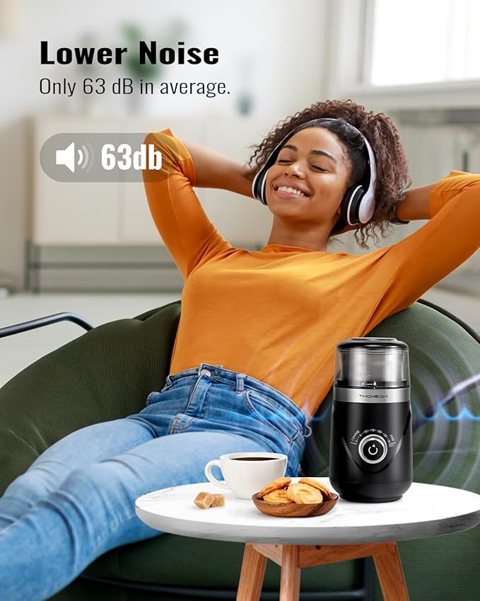 Electric Coffee Grinder with Timing Knob, Electric Quiet Grinder, High-Speed Bean and Spice Grinder with Removable Stainless Steel Bowl, Black