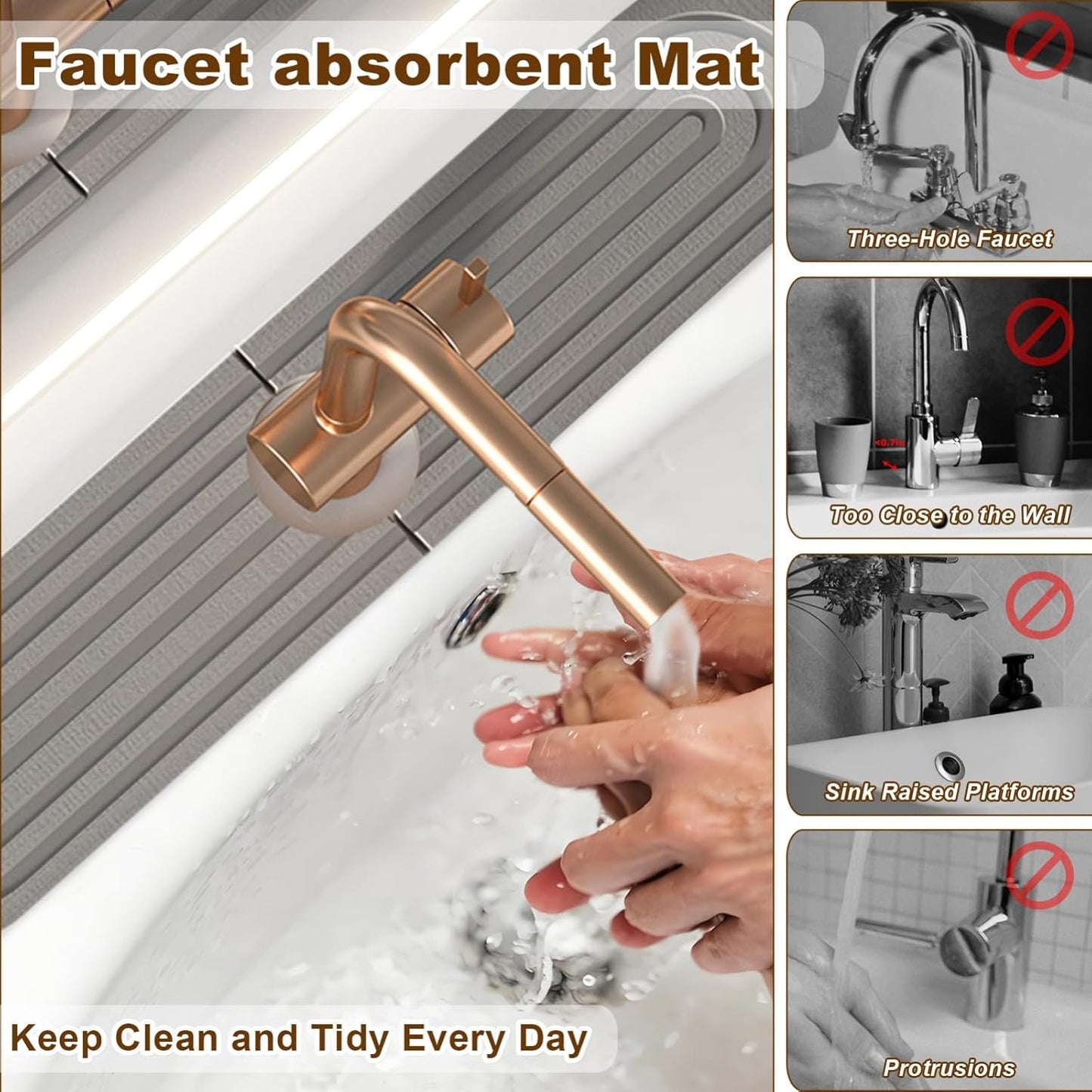 Faucet Mat for Kitchen Sink, Diatomite Super Absorbent Fast Drying Stone Sink Tray for Bathroom Kitchen Sink Splash Guard(Round Grey,17.7x3.9in)