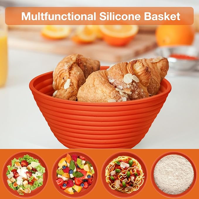 Silicone Banneton, Sourdough Bread Baskets (Set of 6, 5 Inch), Round Proofing Bread Bowls with Starter Kit, Bread Making Baking Supplies