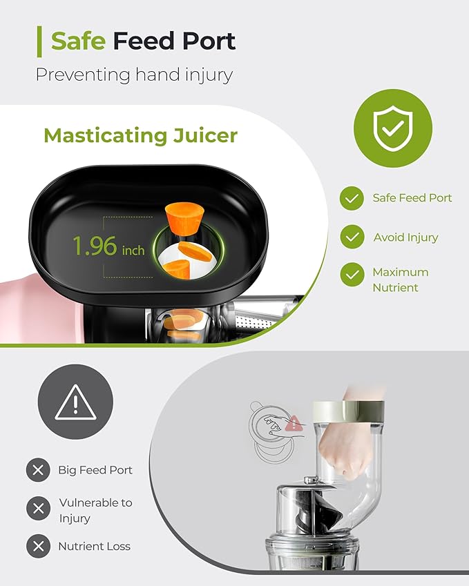 Jocuu Slow Masticating Juicer with 2-Speed Modes - Cold Press Juicer Machine - Quiet Motor & Reverse Function - Easy to Clean Juicer Extractor - Juice Recipes for Fruits & Vegetables (Light Pink)