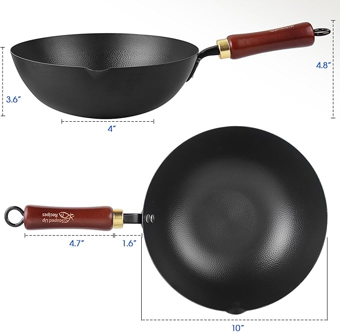 10 Inch Carbon Steel Wok For Electric, Induction and Gas Stoves (Lid and User Guide Video Included)