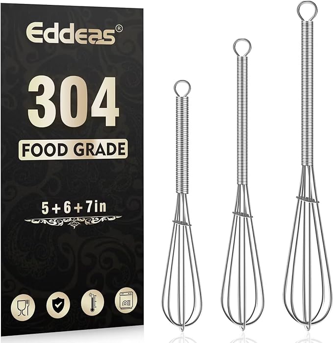Small Whisk Stainless Steel, Mini wire whisk 3 Pieces, 5in, 6in & 7in Tiny Whisks Perfect for Whisking, Beating, Mixing Sauces & Blending Ingredients.
