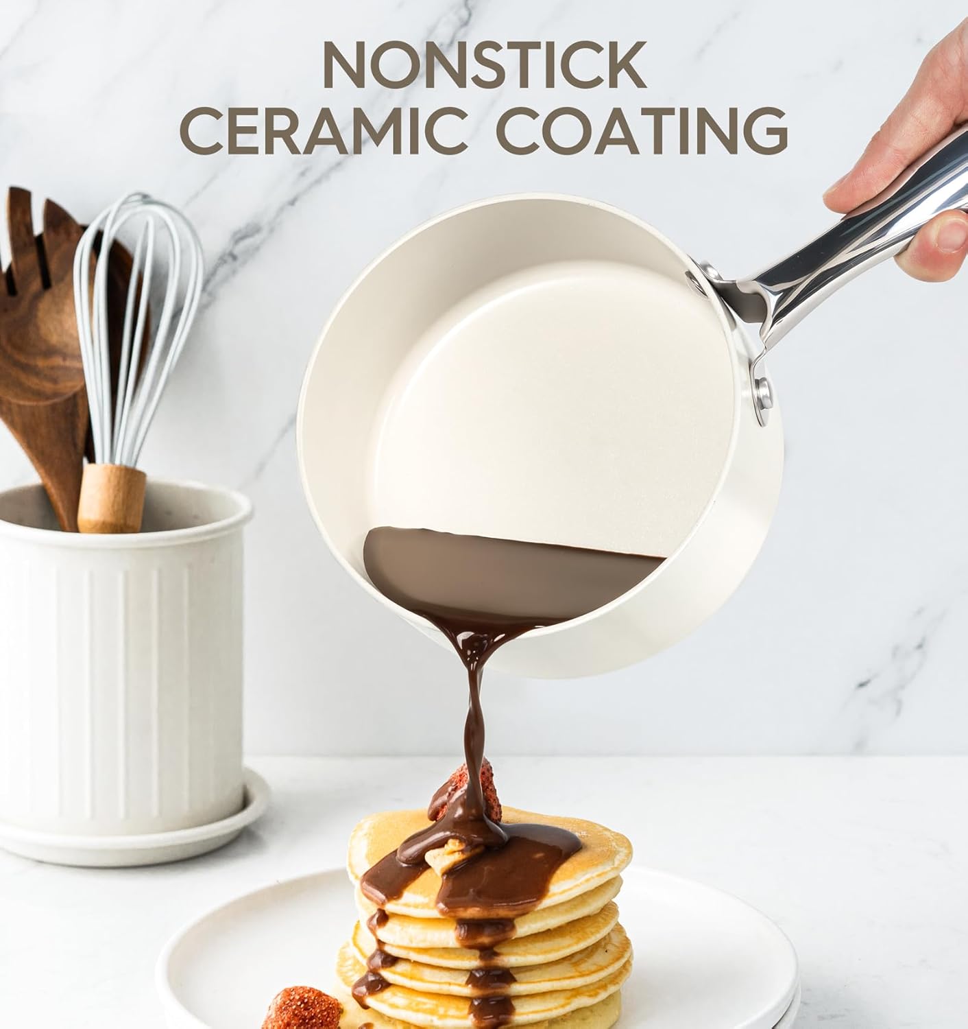 MICHELANGELO 3 Quart Saucepan with Lid, Induction Saucepan with Non-Toxic Ceramic Coating, Nonstick Sauce pan, 3 Qt Sauce pans with Lid, Oven Safe