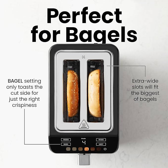 Chefman Smart Touch 2 Slice Digital Toaster, 6 Shade Settings, Touchscreen Controls, Extra-Wide Slots for Thick Breads & Bagels, +10 Seconds, Defrost, Removable Crumb Tray – Stainless Steel