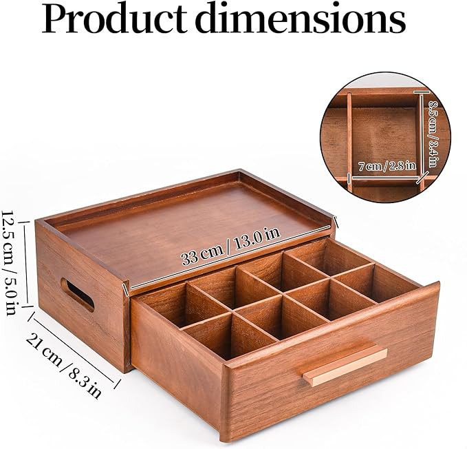 Wooden Tea Bag Organizer, Tea Box Organizer Storage Box, Coffee and Tea Drawer Organizer, Tea Bag Holder Station for Countertop Gift for Tea Lovers Containers for Caddy Packet