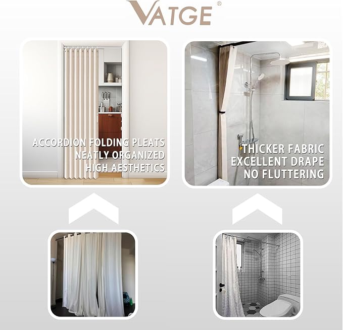 Vatge Accordion Style Door Curtains for Doorways - Laundry Room Curtains for Doorway, Folding Accordion Doors for Closets with No Door, 1 Panel with Tieback, W52 x L78, Beige