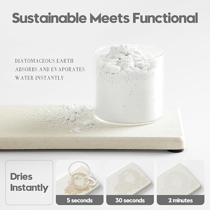 2PCS Bathroom Sink Vanity Trays, Water Absorbing Diatomite Stone Quick Drying Mat for Kitchen Counter,Faucet Splash Guard Dish Rack Soap Dispenser Sponge Holder Caddy Organizer,Beige, 9"x3.5"