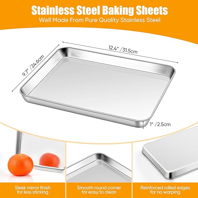 Homikit 1 Pack Baking Sheet, 9 x 13 Inches Stainless Steel Quarter Sheet Pan Set for Baking Cooking Toasting, Metal Cookie Tray Fits Toaster Oven, Non Stick & Rust Free, Dishwasher Safe