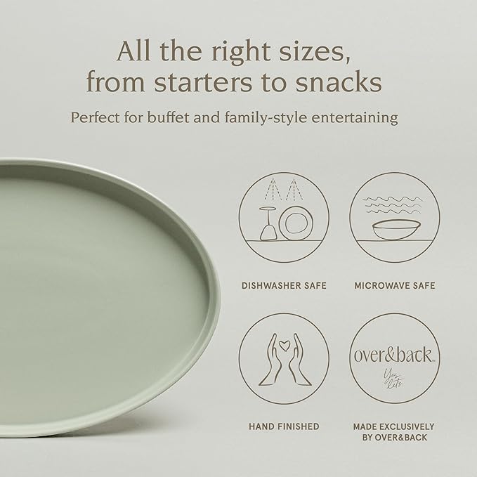 over&back Stackable Stoneware Serving Platter - Elegant 1-Piece Oval Serving Platter to Complete Your Kitchen Set - Perfect for Appetizers, Desserts, and More - 16" L x 11" W - Semi-Matte Sage