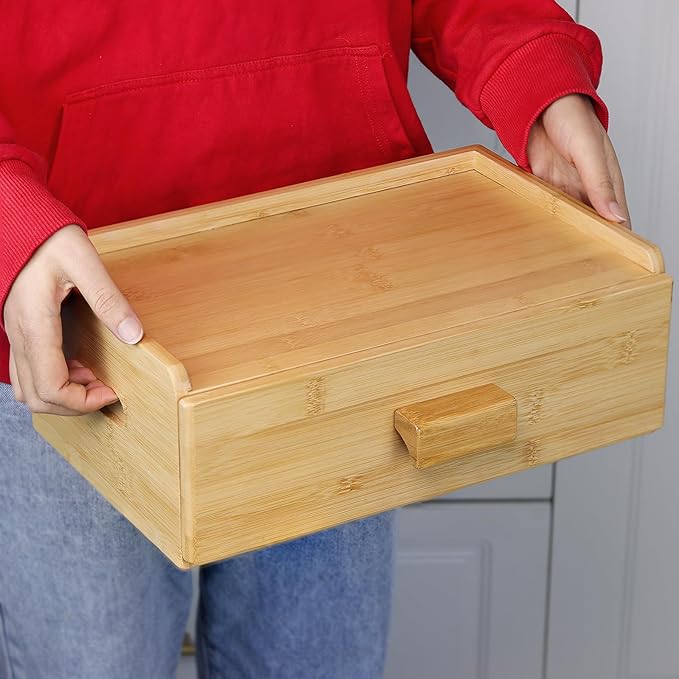 Bamboo Tea Bag Organizer, Slide Drawer Storage Box with 8 Compartments, Eco-Friendly Countertop Holder Display for Teabags, Tea Station Chest, Organizador De Te