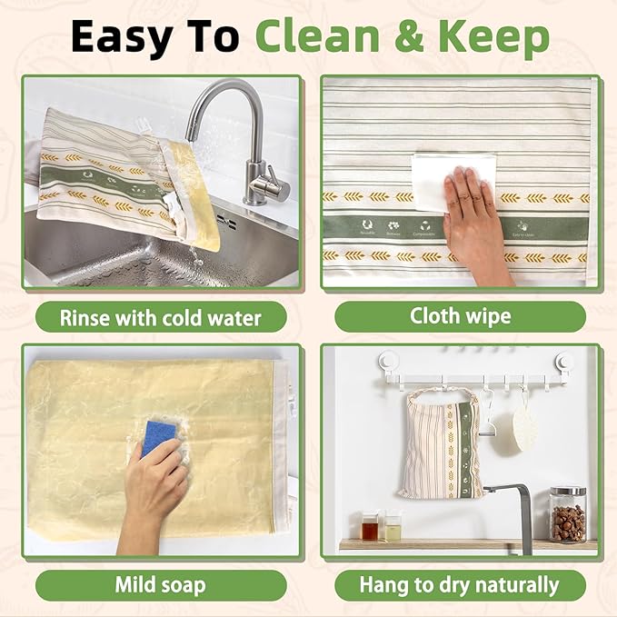 2 Pack Cotton Beeswax Bread Bags - Large Reusable Cotton Linen Food Storage Covers for Sourdough & Homemade Bread, Waxed Bags Keep Bread Fresh, Proofing Bag Freezer-Safe, Easy Clean