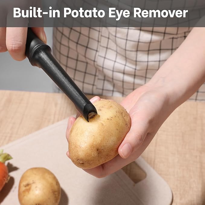 Beneno Swivel Vegetable Peeler, Razor-Sharp Smooth Peeling Stainless Steel Blades, Ergonomic Comfort Non-Slip Rubber Handle, Durable Kitchen Peeler Tool with Potato Eye Remover, Dishwasher Safe, Black