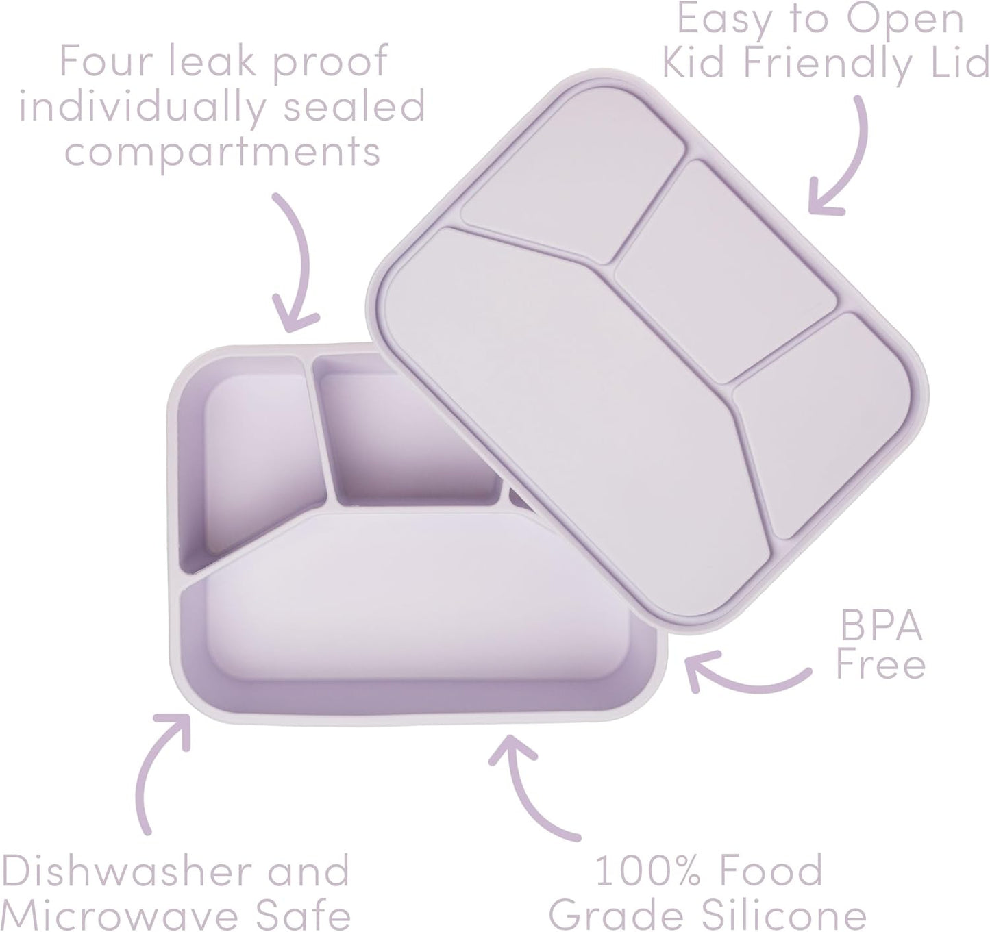 Ullabelle Leak Proof Bento Box Food-Grade Silicone Bento, BPA, Phthalate, Lead, & PVC Free - Lunch Box for Daycare, Kids, & Adults - Leak Resistant Sets With Lids Snack Box Container (Periwinkle 4)