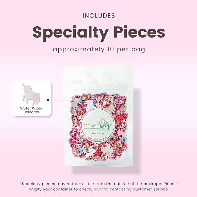 Sprinkle Pop Party Like A Unicorn Sprinkle Mix| Rainbow Sprinkles Heavy on Pink Gold Jimmies with ~10 Unicorn Wafer Papers| Birthday Sprinkles Made in USA for Decorating Cake Cupcakes Cookie, 2oz
