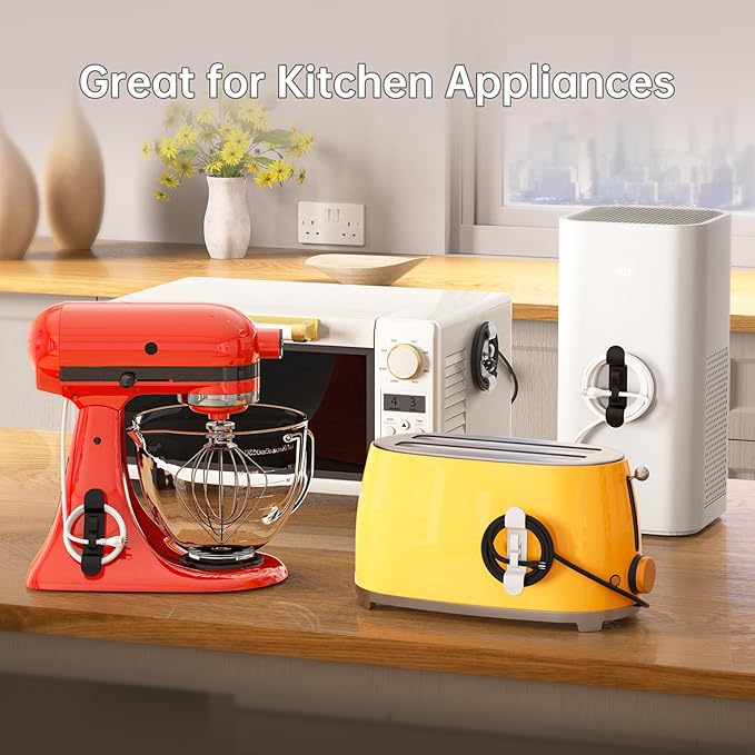 6PCS Cord Organizer for Appliances, Upgraded Kitchen Appliance Cord Wrap, Cord Holder Stick on Pressure Cooker, Coffee Maker, Air Fryer and Blender(3 Black + 3 White)