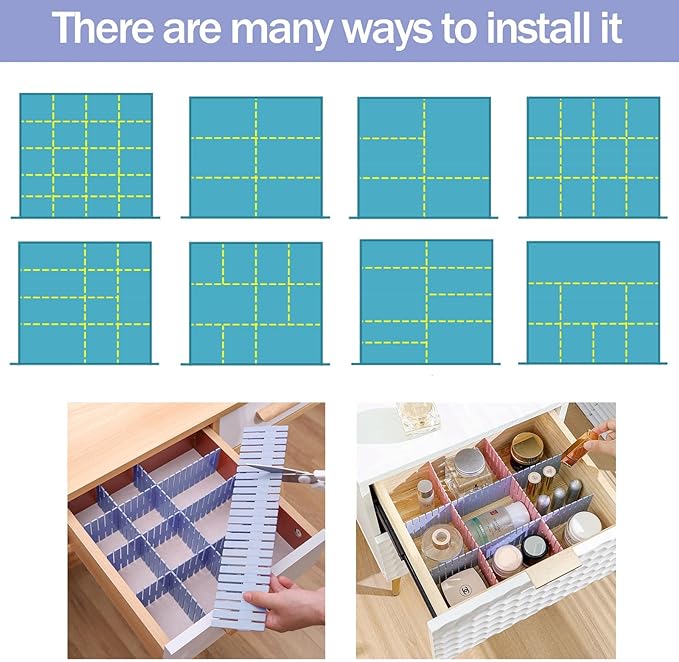 acDesign 40Pcs Grid Drawer Dividers, Adjustable Drawer Organizer for Socks, Underwear, Lingerie, Makeup, Bedroom Office Kitchen Storage (Blue)