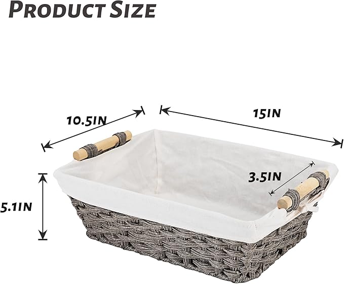 Baskets-Wicker Storage Baskets-Waterproof Wicker with Handles Hand-Woven Blue Handle Food Storage Pantry Woven Storage Boxes, 2 Pack, Home Storage Boxes