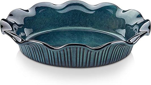 vancasso Stern Ceramic Pie Pan for Baking, 9 Inch Pie Plates with Ruffled Edge, Deep Dish Pie Pan for Apple Pie and Quiche, Large Pot Pie Baking Dishes, Thanksgiving Gifts - Green