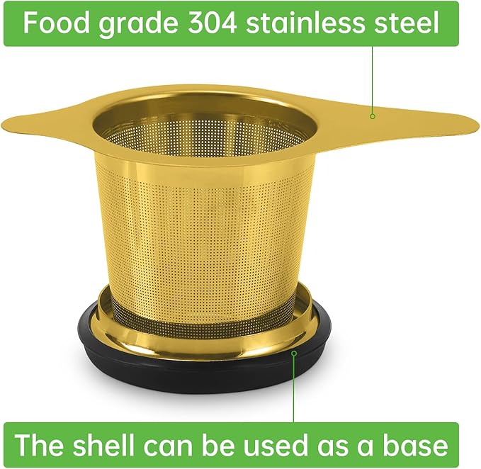 Two Pack Tea Infuser Basket Stainless Steel Tea Strainer Tea Filter With Small Strainer And Lid Tea Diffuser For Loose Tea Superior Brewing Experience (Two pack gold)