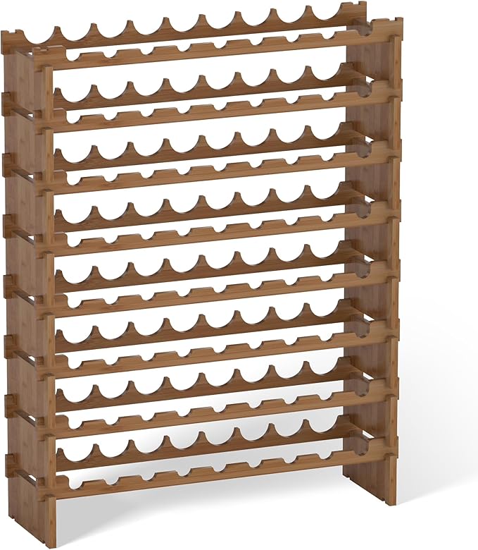 Domax Wine Rack Freestanding Floor - 72 Wine Bottle Holder 8 Tier Stackable Bamboo Wooden Storage Racks for Kitchen, Bar, Pantry and Cellar (Walnut)