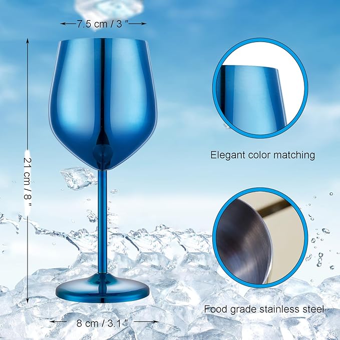 Stainless Steel Wine Glasses Set of 2, 18 oz Unbreakable Blue Wine Glass Unique Metal Wine Goblets for Outdoor Capming and Pool Gift for Wine Lovers