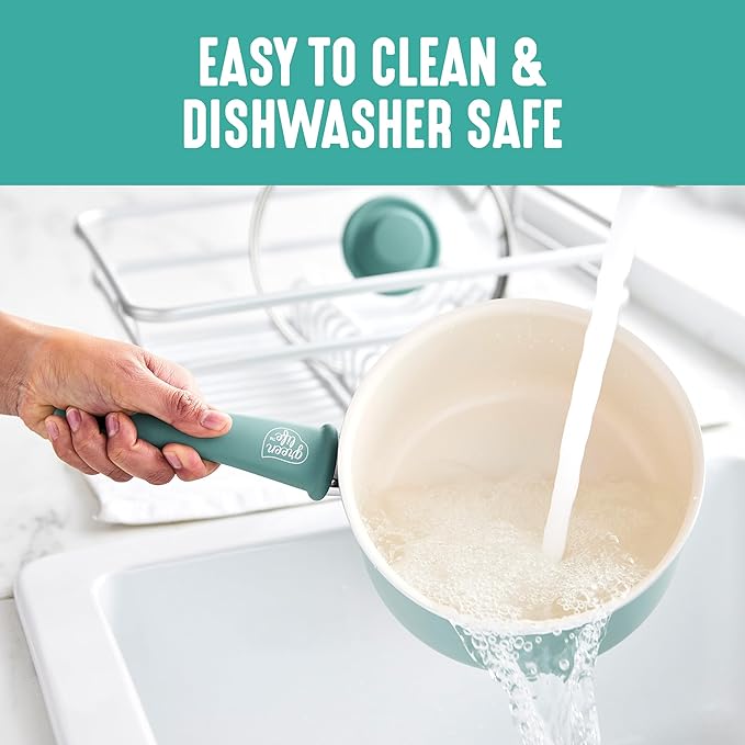 GreenLife 2 Quart Ceramic Nonstick Saucepan with Lid, PFAS-Free, Stay-Cool Handle, Multipurpose Kitchen Cooking Pot, Dishwasher & Oven Safe, Turquoise