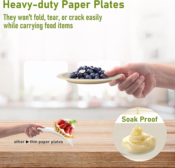 Small Eco Friendly Disposable Paper Plates, 50 Pack 6 inch Biodegradable Compostable Recycled Paper Dessert Plates