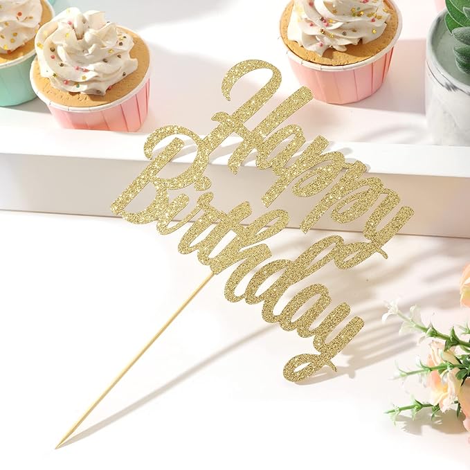 Happy Birthday cake topper - 1/10/13/15/16th gold cake topper, 1st/21st birthday party cake Happy Birthdays,30/40/50/60/70/80/90/100th happy birthday cake topper